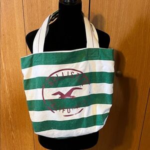 Vintage Hollister Women’s Large Canvas Tote Bag Green and white striped